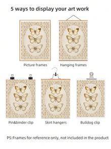 1pc Frameless Vintage Butterfly Print Cottagecore Wall Art With Antique Moth, Neutral Melancholy Insect Poster, Dark Academia Decor, Botanical Drawing For Bedroom, Frameless Ethereal Garden Canvas