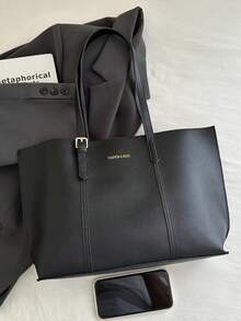 2 件/套时尚休闲大容量字母印花 PU 手提包和钱包，适合女性购物、通勤、旅行和日常使用 - 彩色 - 查看 10