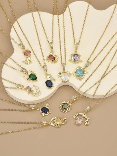 قلادة من الفولاذ المقاوم للصدأ مزينة بزركونيا مكعبة ملونة ل- 12 برج من الأبراج الفلكية للنساء، الحمل، الثور، الجوزاء، السرطان، الأسد، العذراء، الميزان، العقرب، القوس، الجدي، الدلو، الحوت، مناسبة للحفلات والارتداء اليومي، بأسلوب أوروبي وأمريكي، شخصية، سخاء، زركونيا مكعبة، مجوهرات الزفاف، هدية للفتاة، الأقارب، الأصدقاء، عيد الميلاد، عيد الحب، هدية للزوجين