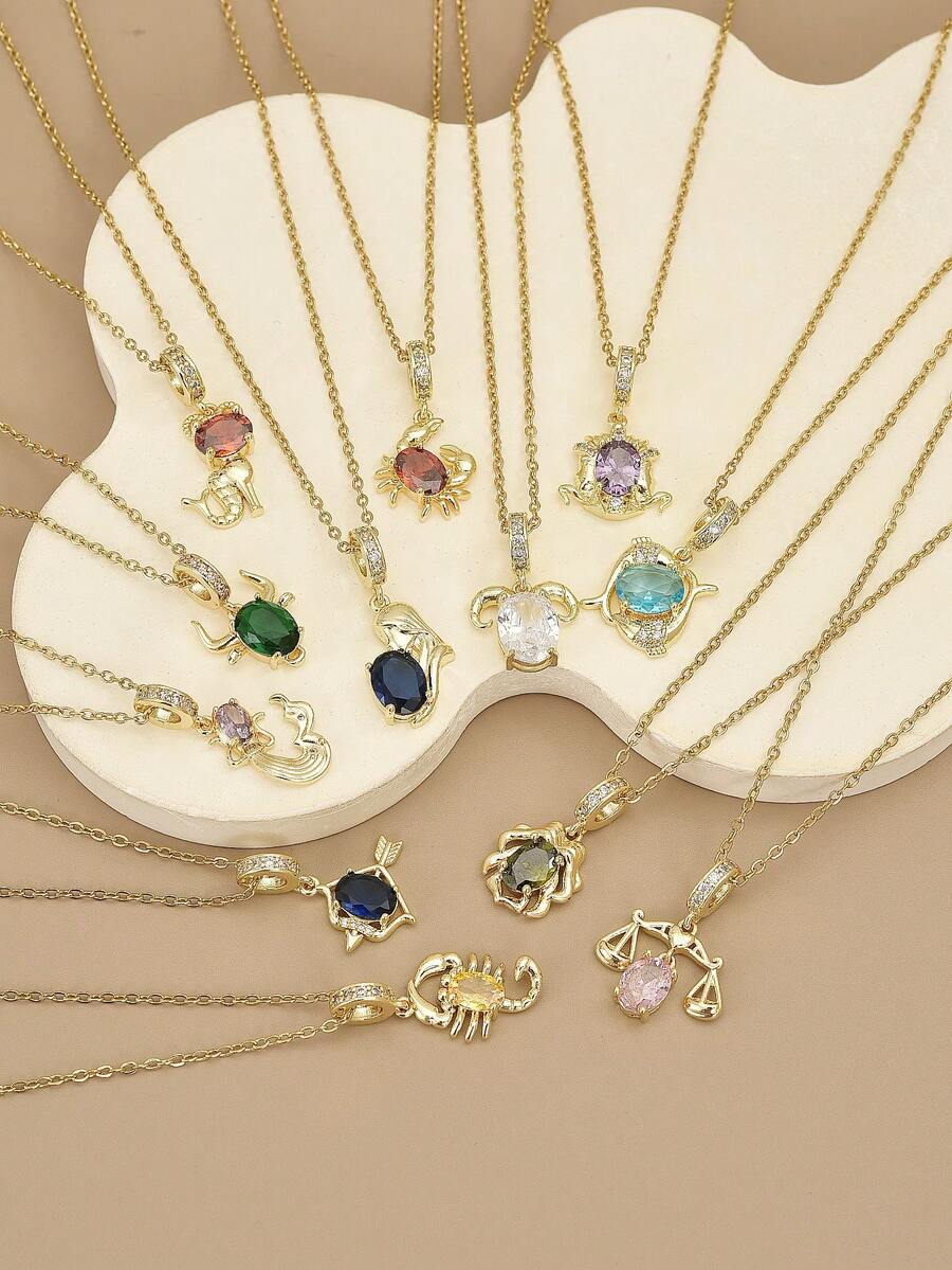 1 chiếc vòng cổ thép không gỉ đính đá Cubic Zirconia nhiều màu sắc thời trang dành cho nữ, Bạch Dương, Kim Ngưu, Song Tử, Cự Giải, Sư Tử, Xử Nữ, Thiên Bình, Bọ Cạp, Nhân Mã, Ma Kết, Bảo Bình, Song Ngư, Thích hợp cho tiệc tùng, đeo hàng ngày, phong cách Châu Âu & Mỹ, cá nhân hóa, hào phóng, đá Cubic Zirconia, trang sức cưới, quà tặng cho con gái, người thân, bạn bè, sinh nhật, ngày lễ tình nhân, quà tặng cho cặp đôi - Vàng - Xem 1