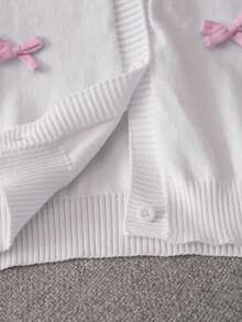 Girls' Cute Solid Color 3D Bow Short Knitted Cardigan, Suitable For Casual Daily Wear, Spring & Autumn - White - View 7