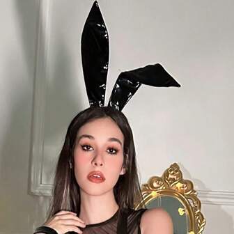 1 st. glansigt läderhårband med kaninöron, sexigt och charmigt kostymtillbehör för maskeradfest, scenframträdande, lämpligt för Halloween, påsk, bar, nattklubb