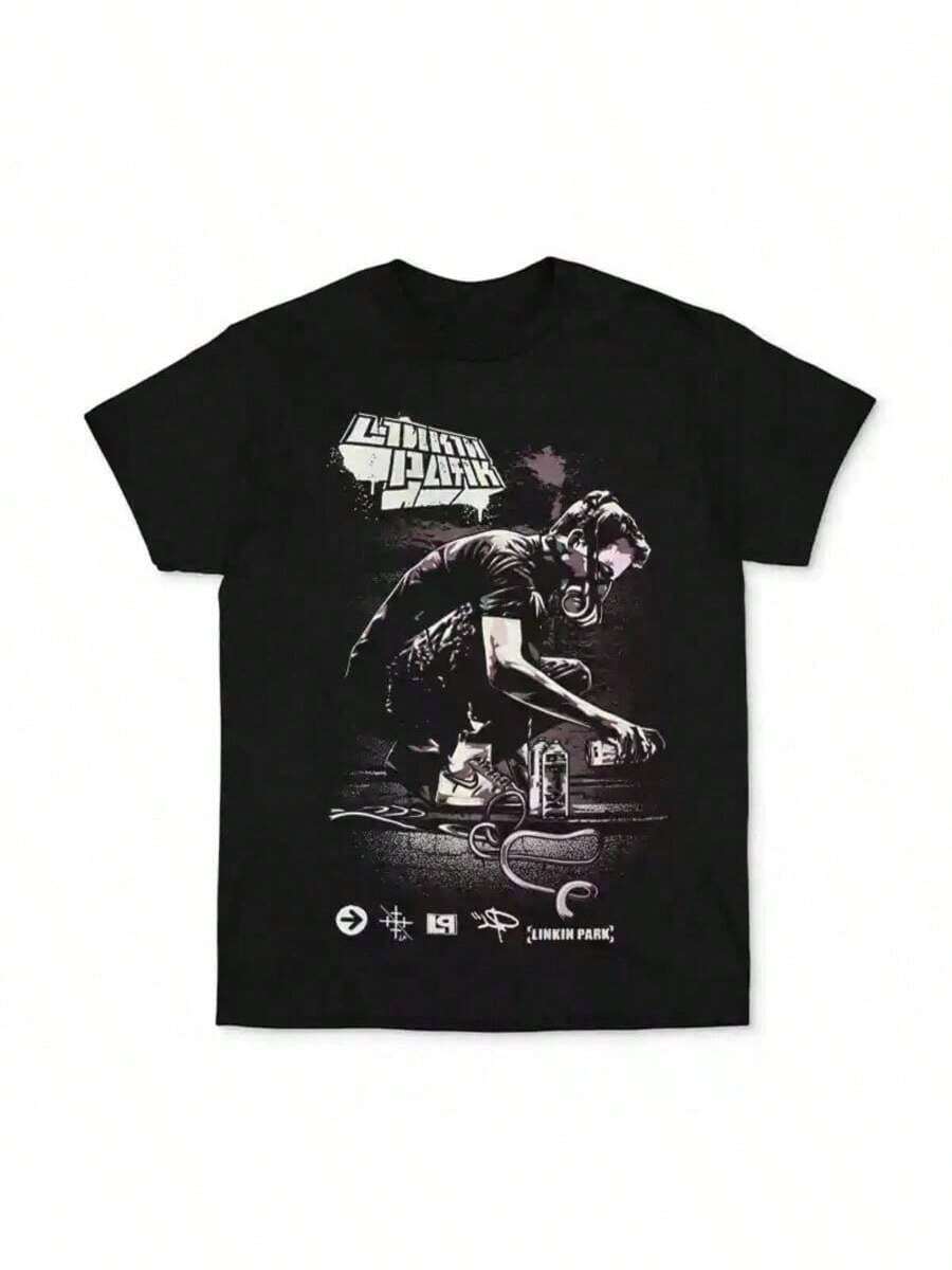 4XL 5XL 2025 Popular New Linkin Park Rock Band Europe And The United States Short-Sleeved T-Shirt Clothes For Men And Women Around - màu đen - Xem 1