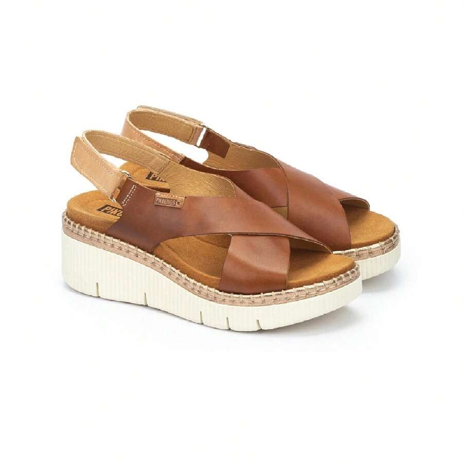 Pikolinos Gomera Sandals Womens US 11 Brown Leather Wedge Heel Slingback VER443 - Brown - View 1