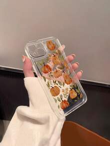 WeiMi 1pc Fashionable Watercolor Pumpkin Pattern Transparent Shockproof Soft Phone Case, Compatible With IPhone 16/16 Plus/16 Pro/16 Pro Max - Multicolor - View 6