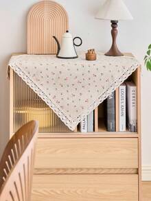 1pc Cartoon Cherry Print Tablecloth, Vintage American Country Style Lace Edge, Multipurpose Cover For Dining Table, Kitchen, Coffee Table, Microwave, Cabinet, Daily Use, Holiday Party, Photography Background, All Season - Multicolor - View 4