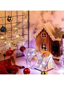 1 pieza Cinta de luz LED, Cinta de luz de hadas para árbol de Navidad, sin enchufe, alimentada por batería, decoración navideña interior para bodas, jardín, hogar, sala de estar, boda, Halloween, Navidad, decoraciones para fiestas, regalo perfecto para cumpleaños y decoraciones interiores y exteriores con caja de regalo de cinta y acentos de cinta de satén, con adornos brillantes, luz para árbol de Navidad