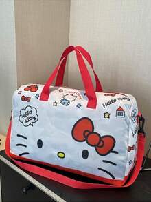 2pcs/Set KT Cat Trolley Travel Bag & Cosmetic Bag Set, Kurumi Handheld Short Trip Luggage Bag, Melody Large Capacity Gym Bag
