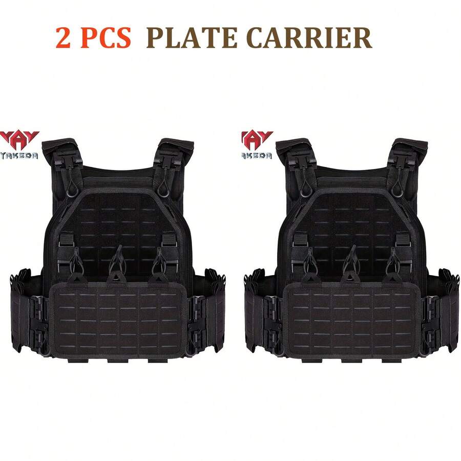 2PCS SETS/ONE ORDER--YAKEDA Tactical Training Vest Sets, Quick Release Molle Airsoft Vest, Adjustable Comfortable Wearing For Men - 黑色 - 查看 1