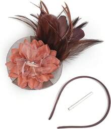 Fascinators Hats Women,Tea Party Fascinator Hair Clip With Feathers Wedding,Derby Hats Headbands - Style1-咖啡 - 查看 7