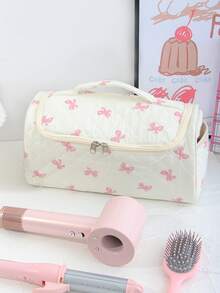 1 件大容量绗缝化妆品和吹风机收纳袋便携式旅行洗漱用品收纳旅行收纳盒旅行洗漱用品包带多个口袋适合风干机、4 个卷发筒、2 个平滑刷、丰盈刷、轻便旅行手提箱用于头发时尚简约旅行化妆收纳袋 - 彩色 - 查看 13