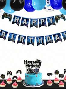 9 件生日快乐蛋糕装饰、电子游戏蛋糕装饰、电子游戏主题装饰、B A B Y 男孩沐浴生日派对用品、化妆派对、角色扮演派对、情人节