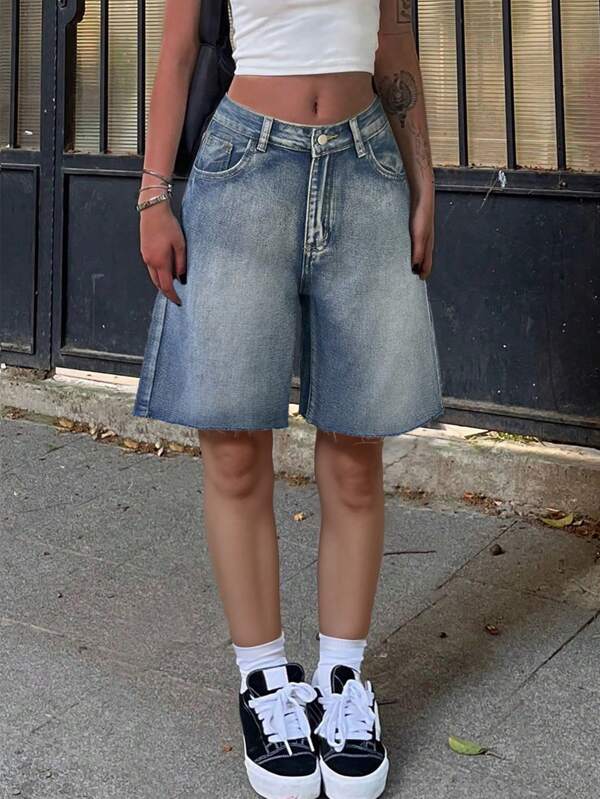 Teen Girl's Y2K Vintage Flower Prints Slant Pocket Fringe Hem Bermuda Jeans Jorts Summer Casual Denim Shorts