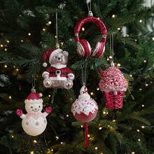 Decoração de Natal de plástico vermelho com glitter, em formato de bolo de desenho animado, urso, enfeites para árvore de Natal para vitrine, decoração de Natal e decoração de inverno para quarto.