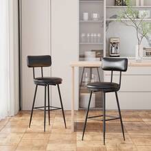 Rosahqnda Lot de 2 tabourets de bar, chaises de cuisine, assise rembourrée, revêtement , style classique et moderne du milieu du siècle, hauteur 65 cm, pour cuisine, salle à manger, bar, noir - Noir-2 pièces - Voir 2