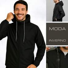 Men's Lightweight Plain Water-Repellent Windbreaker Jacket With Hood - Negro+Liso+P - Ver 4