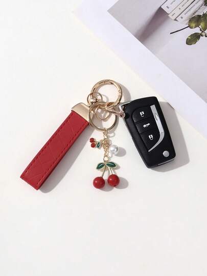 1 Chaveiro Xadrez Vermelho Unissex + Pingente De Cereja Fofo Em Liga De Zinco Estilo Minimalista  Adequado Para Várias Chaves E Chaves De Carro + Etiqueta De Aço Inoxidável Preta Com Mensagem De Aviso "Dirija Com ", Um Pequeno Presente Para Familiares E Amigos