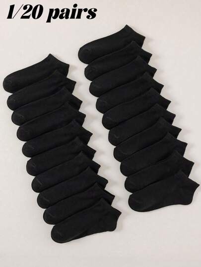 1/20 paires de chaussettes noires pour chevilles unisexes, design minimaliste, confortables, respirantes, convenant pour le port quotidien, la maison et les voyages