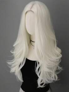 30 Inch Natural White Synthetic Wig, Long Wavy Curly Hair, Middle Part No Bangs, Suitable For Daily, Party, Halloween, Cosplay, Christmas, Events - Multicolor - View 5