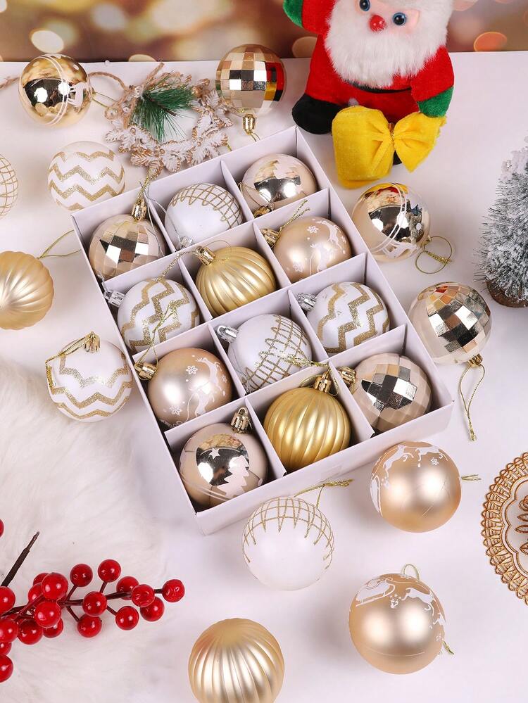 12pcs 6cm Christmas Party Decorative Balls, Christmas Hanging Balls, Plastic Painted Ornaments, Suitable For Christmas Tree, Home, Room, Bedroom, New Year Decor, Christmas Decorations, Outdoor, Holiday Party, Christmas Party Supplies, Christmas Theme Atmosphere Hanging Decor, Activity Party Gifts, Christmas Ball Gift Set, Happy New Year, Gift For Friends And Family Home Decor Room Decor Winter Christmas Decorations Home Christmas Gifts Christmas Decor - Multicolor - View 7