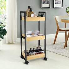 Desserte à Roulettes Bambou With étagère 3 Bacs Chariot De Rangement à 3 Levelx Desserte étagère De Rangement à Roulettes Pour Salle De Bain Cuisine En Bambou 20 * 30 * 80cm - Black - View 1
