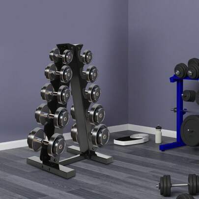 Hantelständer aus Stahl (5 Ebenen) 220 lbs Tragkraft Für alle Hanteltypen (34x32cm) Inkl. Gummischutz & Montagezubehör-Ideal für Homegym & Fitnessstudios