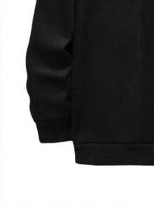 Felpa con cappuccio imbottita in pile da uomo - stampa geometrica, vestibilità morbida, pullover caldo, lavabile in lavatrice, adatto per attività all'aperto e uso casual. - nero - Visualizzare 4