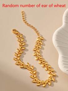 Nooxian 1pc Gold Jewelry Women's Bracelet, Layered Style, Stainless Steel Wheat Ear Tassel Waterproof Beach Vacation Bracelet, Daily Gift Accessory (Wheat Ear Bead Quantity Random, No Gift Box)