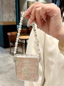 Luxury Laser Aurora Shell Pattern Bracelet Chain Phone Case Compatible With Samsung Galaxy Z Flip 7 6 5 4 3 5G Cute Colorful Camera Protection Shockproof Cover Waterproof Anti-Fall Scratch Resistant - Pink Greenish - View 4