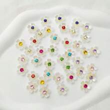 50 peças/pacote, 14mm Flores de Resina de Cravo-da-índia Roxas de 5 Pétalas, Flores de Strass com Base Dourada, Pérolas Sem Furos para Decoração de Roupas