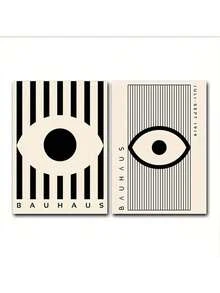 CPWAD 2pcs Retro Bauhaus Abstract Wall Art, Modern Black And White Minimalist Art Printed Materials, Eye Poster Printed Picture Wall Decorations, Living Room, Dining Room And Home Decoration Paintings, Frameless - Multicolor - View 4