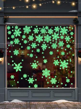 New 2 Sheets (64 Pcs) - Christmas Luminous Snowflake Stickers, Static Fluorescent Snowflake Decals, Christmas Snowflake Window Stickers, Winter Luminous Decorations Suitable For Holiday Home Decoration