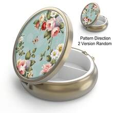 HION Hộp đựng thuốc Hộp đựng thuốc có gương Hộp đựng thuốc nhỏ 3 ngăn cổ điển để đựng trong ví hoặc túi Hộp đựng thuốc tròn nhỏ bằng đồng trang trí bằng kim loại đựng thuốc Vitamin Quà tặng độc đáo - Nhiều màu - Xem 12