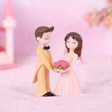 1 Pair Romantic Bride & Groom Micro Landscape DIY Fabric, Wedding Anniversary Party Table Decor, Cartoon Theme Plastic Souvenir, Suitable For Wedding, Anniversary, Valentine's Day Gift | Wedding Cake Topper | Delicate Craftsmanship, Wedding Decoration