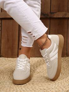 Women's New Flat Lace-Up Geometric Pattern Casual Sneakers, Low-Top Versatile Sporty Shoes For All Seasons