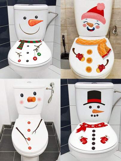 Adesivo per coperchio del water a tema pupazzo di neve, adesivi, decalcomanie da parete, decalcomanie in vinile per decorazioni domestiche, articoli per decorazioni primaverili per rinfrescare la tua casa, adesivi decorativi natalizi, adesivi per il water natalizi, adesivi a tema pupazzo di neve carini e divertenti per decorazioni natalizie per la casa