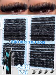 Zestaw 144/180/216/300/648 kępek rzęs D-Roll, sztuczne rzęsy DIY do segmentacji w domu, gęste i puszyste sztuczne rzęsy, z klejem i zabezpieczeniem, szczoteczka do zębów, zestaw pęset, odpowiednie dla początkujących, hybrydowy inteligentny zestaw do przedłużania rzęs 10-16 mm, zestaw DIY: osobiste rzęsy + klej + pęseta + czarna szczoteczka do oczu, łatwy w użyciu, odpowiedni do makijażu i pielęgnacji różnych oczu, na co dzień, na wesele, na imprezę, prezent dla ucznia na powrót do szkoły, zestaw kępek rzęs, rzęsy, sztuczne rzęsy