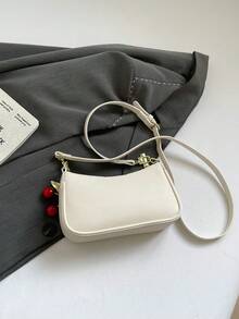 Túi xách đeo vai kiểu dáng cổ điển, chất liệu vải PU chống thấm nước, màu trơn, họa tiết dâu tây, túi đeo dưới cánh tay, túi xách thanh lịch, túi đi làm, thích hợp cho du lịch, mua sắm, tiệc tùng, lễ hội. - trắng - Xem 4