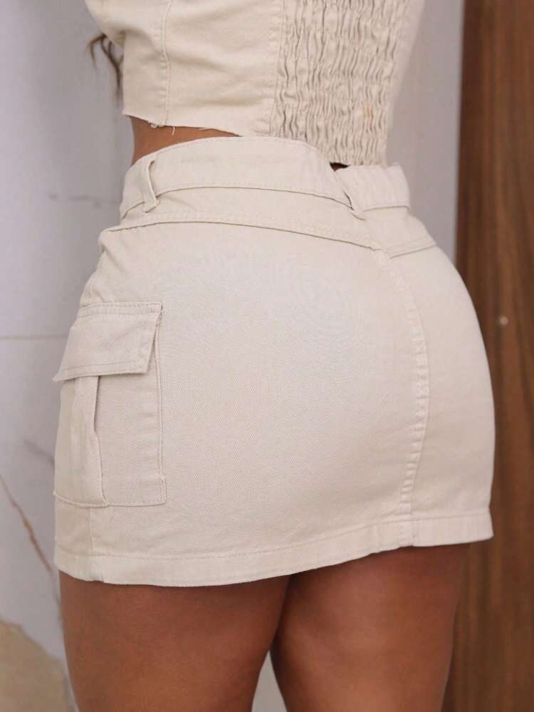 Cargo Jeans Mini Skirt - 香檳色 - 查看 2