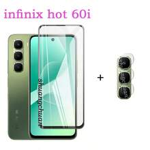 Infinix Hot 60i 2-In-1 Tempered Glass Screen Protector + Lens Film For Infinix Hot 60i Waterproof Shockproof Anti-Fall Anti-Fall Scratch Resistant Anti-Fingerprint Full Cover - Steel + Mirror - View 1