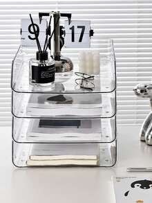 1 pieza Organizador de escritorio, caja de almacenamiento de doble capa para suministros de escritorio, soporte de archivos para oficina y estudiantes