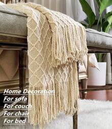 Manta de Estilo Rústico para Decoración de Sofá, Silla y Cama, Suave, Cálida, Acogedora y Ligera, para Viajar en Primavera y Verano (127 x 152, Color Café) - Rombos Beige - Ver 11