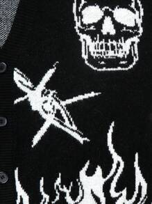 Unisex Retro Dark Style Patterned Long Sleeve Button-Up Knit Cardigan Sweater, Suitable For Spring, Autumn, Winter, European And Asian Fashion