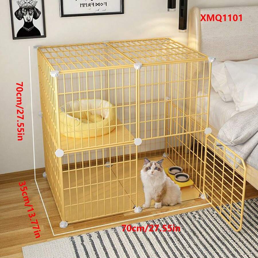 2-Tier Enclosed Cat Cage, Sturdy Indoor Cat House With Large Space For Kittens - Multicolor - View 1
