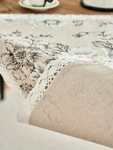 1 Stück schwarze Tischdecke mit Blume Muster, amerikanischer Landhausstil mit Spitzenrand, vielseitig einsetzbar für Esstisch, Küche, täglichen Gebrauch, Feste, Partys, Abendessen, Mikrowelle, Heimdekoration, für alle Jahreszeiten