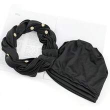 Women African Turban Pre-Tied Twisted Beanie Cap Headwear Soft Stretchy Turbans - 黑色 - 查看 2