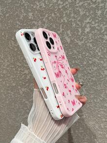可爱蝴蝶结时尚三件套多巴胺可爱少女风透明白色和粉色手机壳，1个小红樱桃图案白色手机壳，1个花卉蝴蝶印花粉色保护壳，1个黑色蝴蝶结爱心透明手机保护套，兼容三星13英寸Galaxy手机，生日派对礼物 - 彩色 - 查看 8