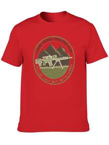 S~5XL Classic  Cotton Tee | Unisex American Size | 180gsm Fabric | Men's Vintage Military Sniper Graphic T-Shirt Funny Long Range Shooting Design Casual Wear Gift For Gun Enthusiasts Print | Beach & Casual Wear - 紅色 - 查看 3