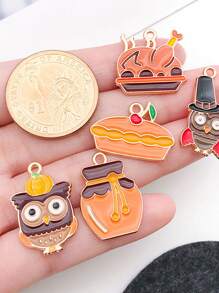 10/20/30pcs Random DIY Thanksgiving Oil-Drip Pendant, Featuring A Pumpkin And Squirrel Design, Perfect For Desserts, Turkey Keychains, And Hanging Decorations, With Alloy Accessories