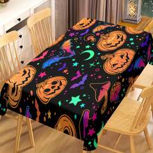 1/20pcs Halloween Tablecloth,Cartoon Pumpkin & Colorful Bats Mushroom Stars Moon Printed Tablecloth,Non-Slip Durable Home Decor,Halloween Festive Party Decor